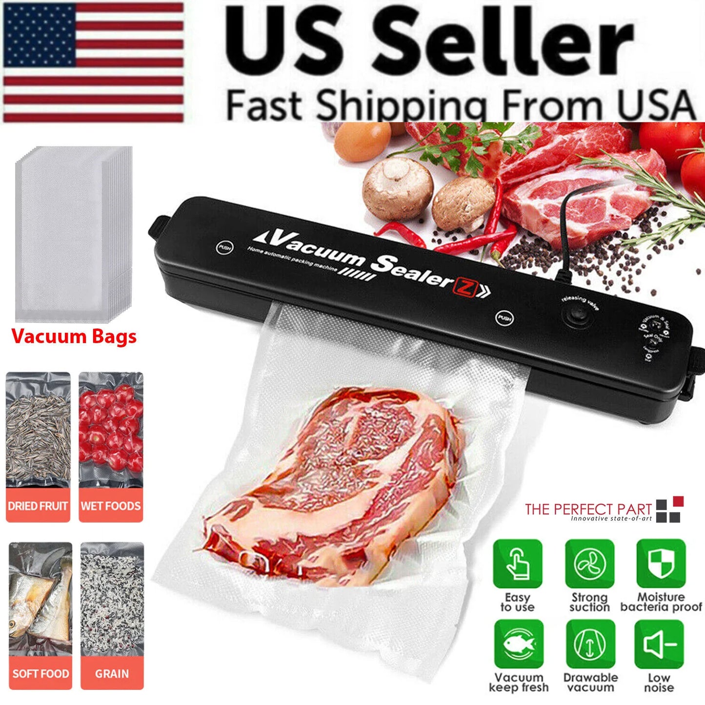 Vacuum Sealer Machine Food Preservation Storage Saver Automatic with Seal Bag