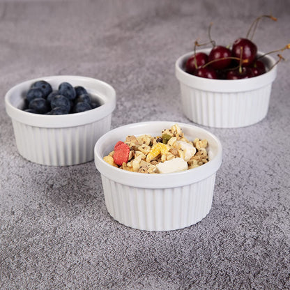 8 Oz Ramekins Bowls, Set of 8, Porcelain Dipping Sauce Bowls, Oven Safe, Classic Style Ramekins for Baking Souffle Ramekins, Creme Brulee Porcelain Ramekins - White